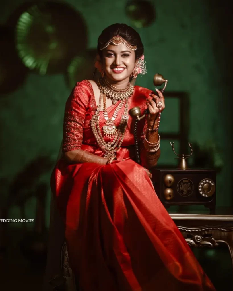 Bride smiling in traditional jewelery