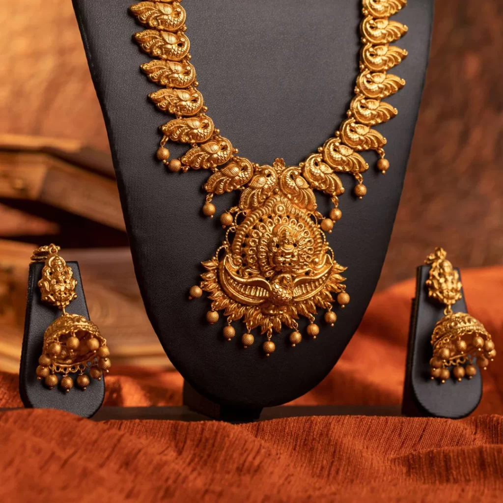 Lakshmi Devi on Peacock Designer Long Necklace Set