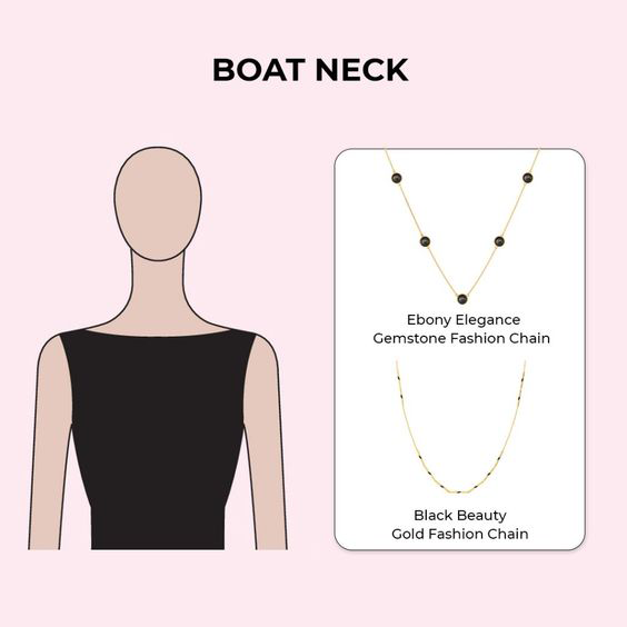 Boatneck neckline with long necklace