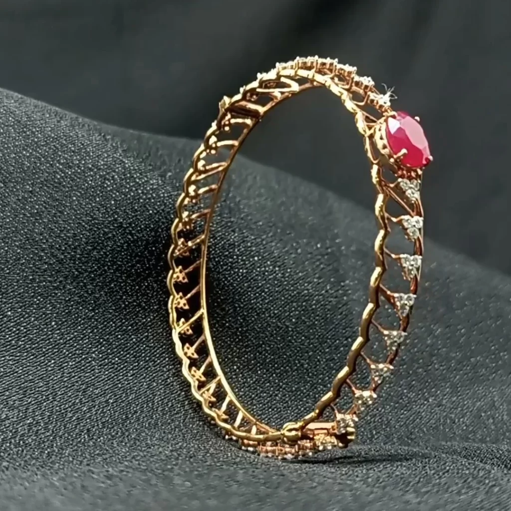 Crimson Ruby Embedded Diamond Bangle By Chungath Jewellery