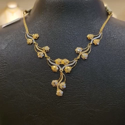 One sovereign gold hanging garden designer necklace - KGPGN006